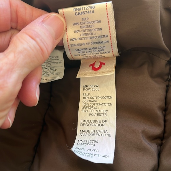 True Religion Aztec Puffer Vest Serape Yoke Men XL/TG Cotton Corduroy Brown Boho - Picture 14 of 16